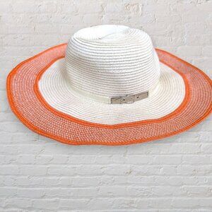 CALVIN KLEIN Orange & White Buckle Sun Beach Wide Brim Hat